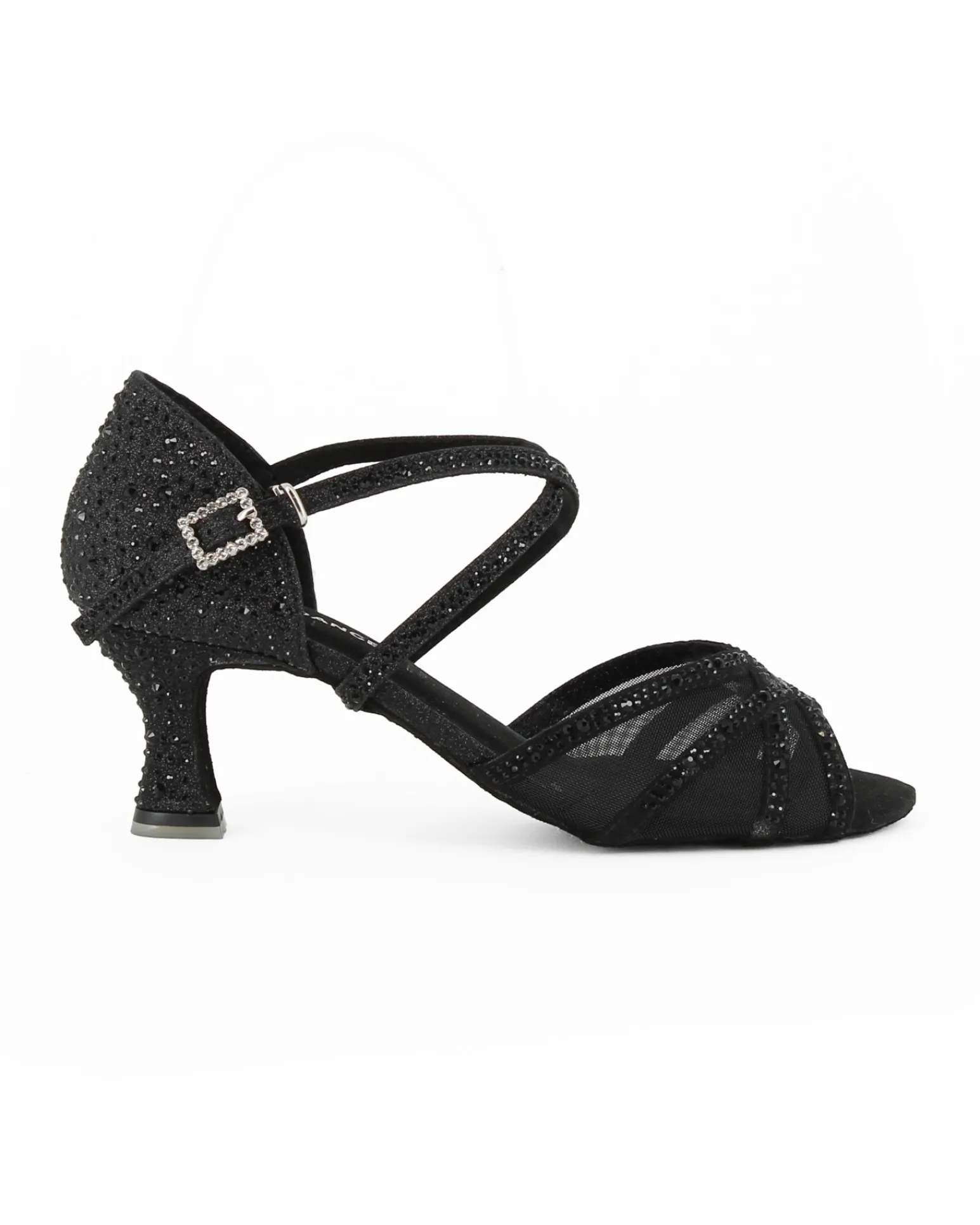 GLOBODANCE - Scarpa da ballo nera glitterata con sottopiede in memory foam e strass, tacco 6CM