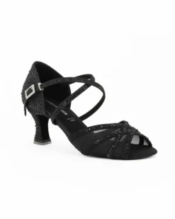 GLOBODANCE - Scarpa da ballo nera glitterata con sottopiede in memory foam e strass, tacco 6CM