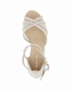 GLOBODANCE - Scarpa da ballo platino in lurex con sottopiede in memory foam e strass, tacco 6CM