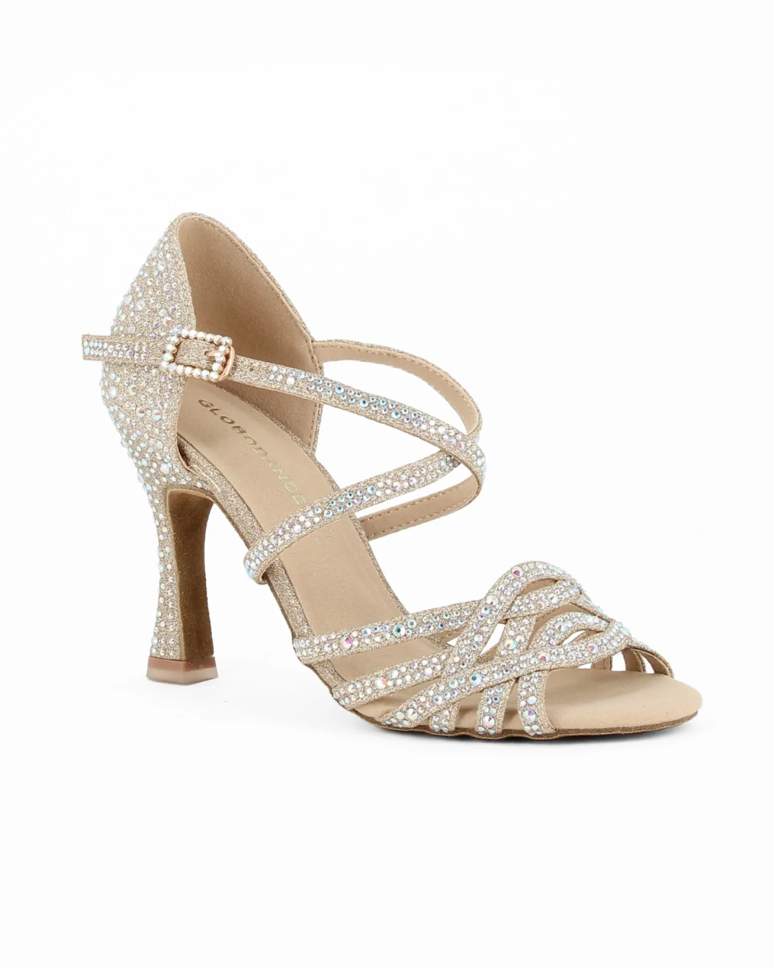 GLOBODANCE - Scarpa da ballo platino in lurex con sottopiede in memory foam e strass, tacco 8,5CM