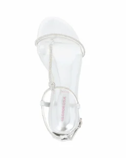 GLOBOROSA - Sandalo infradito argento con strass  e sottopiede in memory foam, cinturino alla caviglia