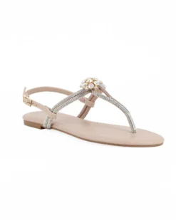 GLOBO ROSA - Sandalo infradito beige con strass