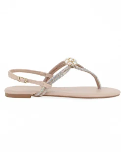 GLOBO ROSA - Sandalo infradito beige con strass