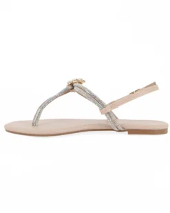 GLOBO ROSA - Sandalo infradito beige con strass