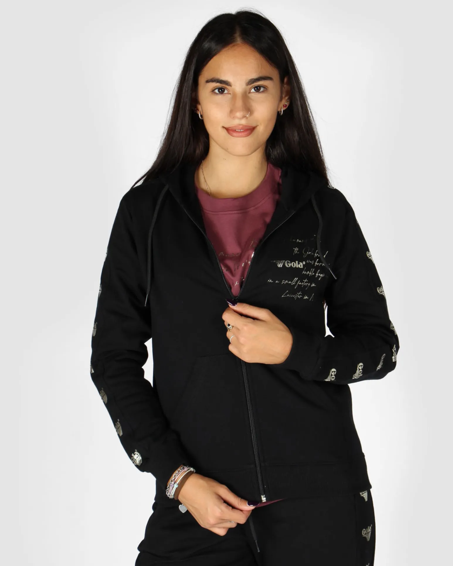 GOLA - FELPA CON CAPPUCCIO FULL ZIP NERA DA DONNA