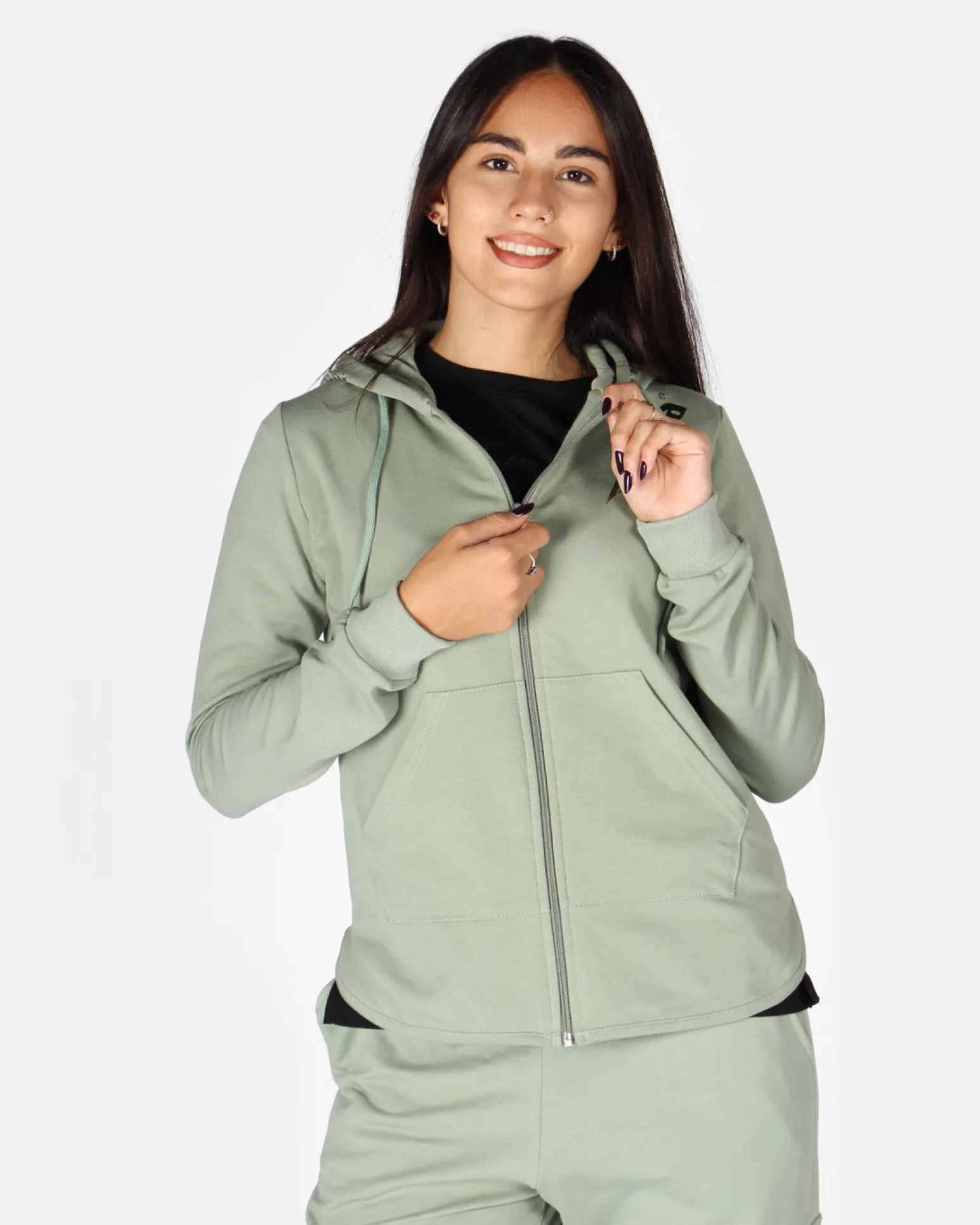 GOLA - FELPA CON CAPPUCCIO FULL ZIP VERDE CHIARO DA DONNA