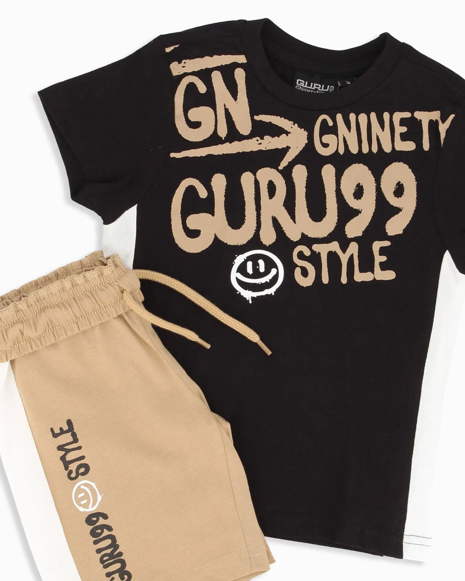 GURU - Completo manica corta nero bambino 3-7 anni in cotone