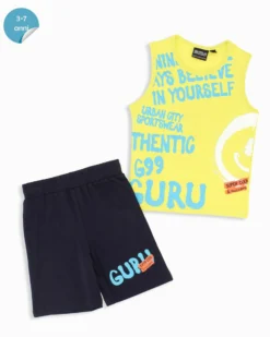 GURU - Completo smanicato bambino 3-7 anni giallo fluo in cotone