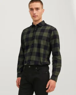 JACK&JONES - CAMICIA A QUADRI NERA E VERDE IN FLANELLA DA UOMO