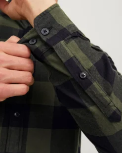JACK&JONES - CAMICIA A QUADRI NERA E VERDE IN FLANELLA DA UOMO