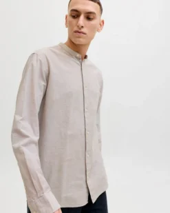 JACK & JONES -CAMICIA MANICA LUNGA BEIGE DA UOMO