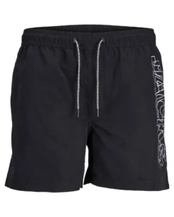 JACK&JONES - Costume da bagno nero con logo laterale e tasche
