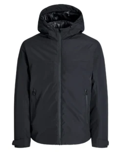 JACK & JONES - GIUBBINO NERO DA UOMO IDROREPELLENTE CON CAPPUCCIO