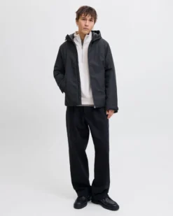 JACK & JONES - GIUBBINO NERO DA UOMO IDROREPELLENTE CON CAPPUCCIO