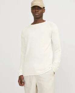 JACK & JONES - MAGLIA GIROCOLLO BIANCA A MANICA LUNGA