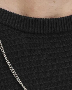 JACK&JONES - PULLOVER NERO GIROCOLLO DA UOMO A COSTINE ORIZZONTALI