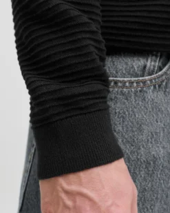 JACK&JONES - PULLOVER NERO GIROCOLLO DA UOMO A COSTINE ORIZZONTALI