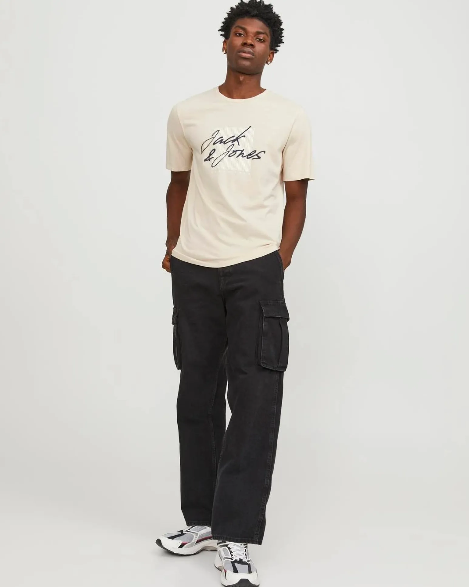 JACK&JONES T-SHIRT BEIGE DA UOMO IN COTONE