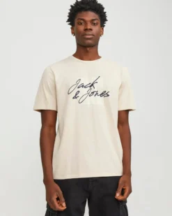 JACK&JONES T-SHIRT BEIGE DA UOMO IN COTONE