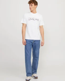 JACK&JONES  T-SHIRT BIANCA DA UOMO IN COTONE