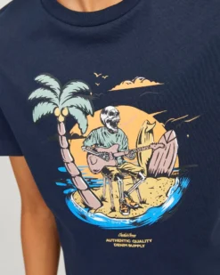 JACK&JONES - T-shirt blu con stampa a maniche corte