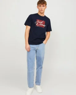 JACK&JONES T-SHIRT BLU DA UOMO IN COTONE