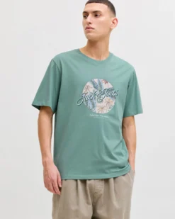 JACK&JONES - Tshirt manica corta honolulu verde salvia con stampa