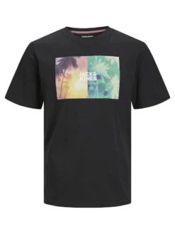 JACK&JONES - T-SHIRT MEZZA MANICA NERA DA UOMO IN COTONE