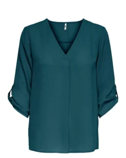 JACQUELINE de YONG - CAMICIA DONNA PETROLIO CON SCOLLO A V
