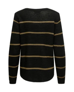 JACQUELINE DE YONG - MAGLIA GIROCOLLO NERA CON RIGHE MARRONI