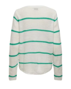 JACQUELINE DE YONG - MAGLIA GIROCOLLO BIANCA CON RIGHE VERDI