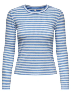 JACQUELINE de YONG - T-SHIRT MANICA LUNGA A RIGHE AZZURRE E BIANCHE