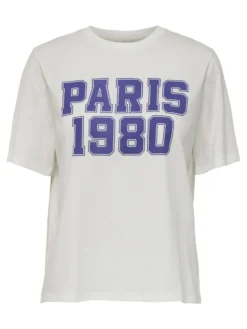 JACQUELINE de YONG - T-SHIRT MANICA CORTA VIOLA IN COTONE CON SCRITTA NEW YORK