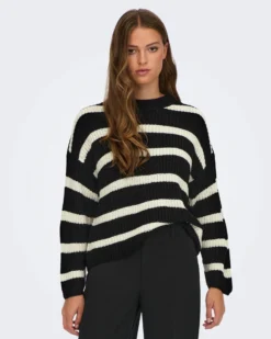 JACQUELINE - MAGLIA PULLOVER A RIGHE BEIGE E BIANCO