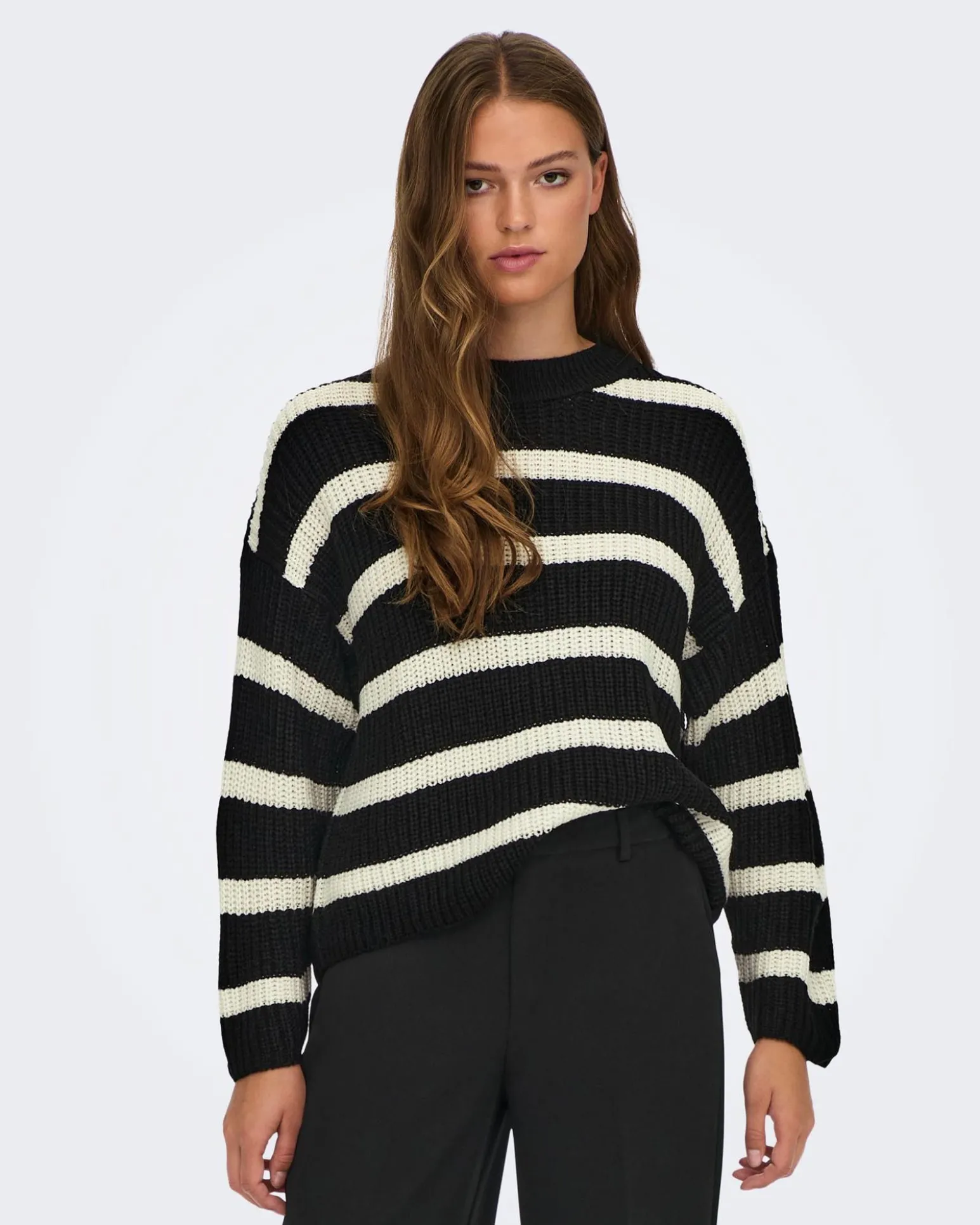 JACQUELINE - MAGLIA PULLOVER A RIGHE BEIGE E BIANCO