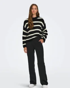 JACQUELINE - MAGLIA PULLOVER A RIGHE BEIGE E BIANCO