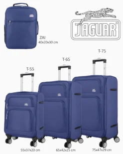 JAGUAR - TROLLEY BLU IN TESSUTO CON DOPPIA TASCA FRONTALE, COMBINAZIONE TSA E 4 RUOTE