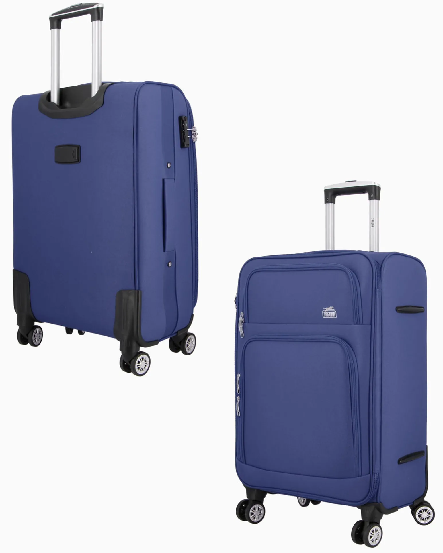 JAGUAR - TROLLEY BLU IN TESSUTO CON DOPPIA TASCA FRONTALE, COMBINAZIONE TSA E 4 RUOTE