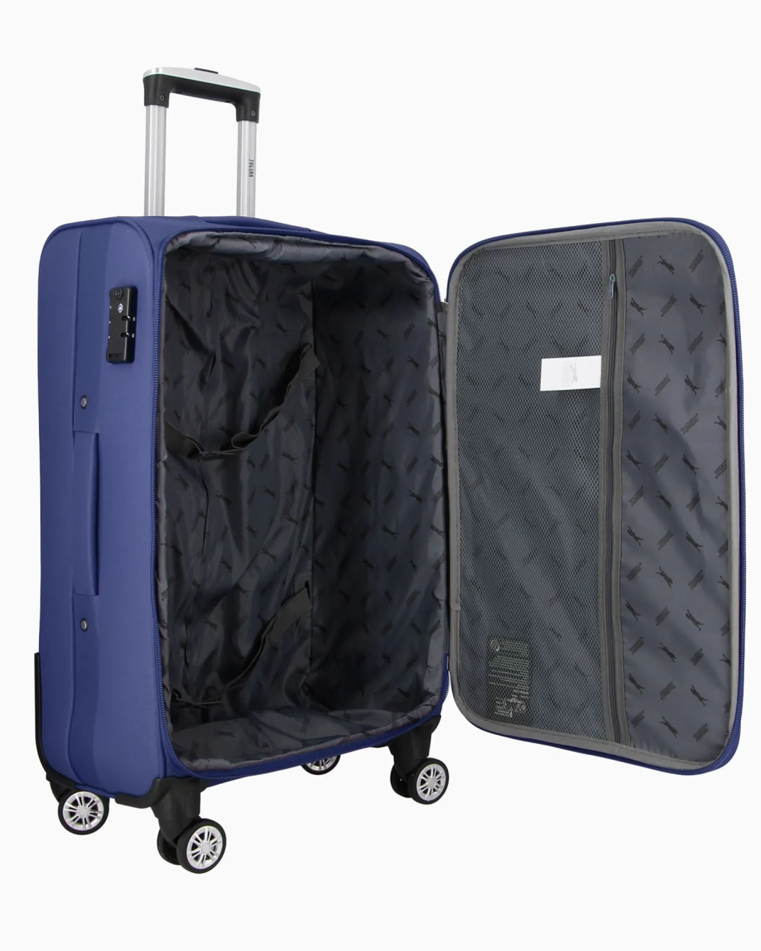 JAGUAR - TROLLEY BLU IN TESSUTO CON DOPPIA TASCA FRONTALE, COMBINAZIONE TSA E 4 RUOTE