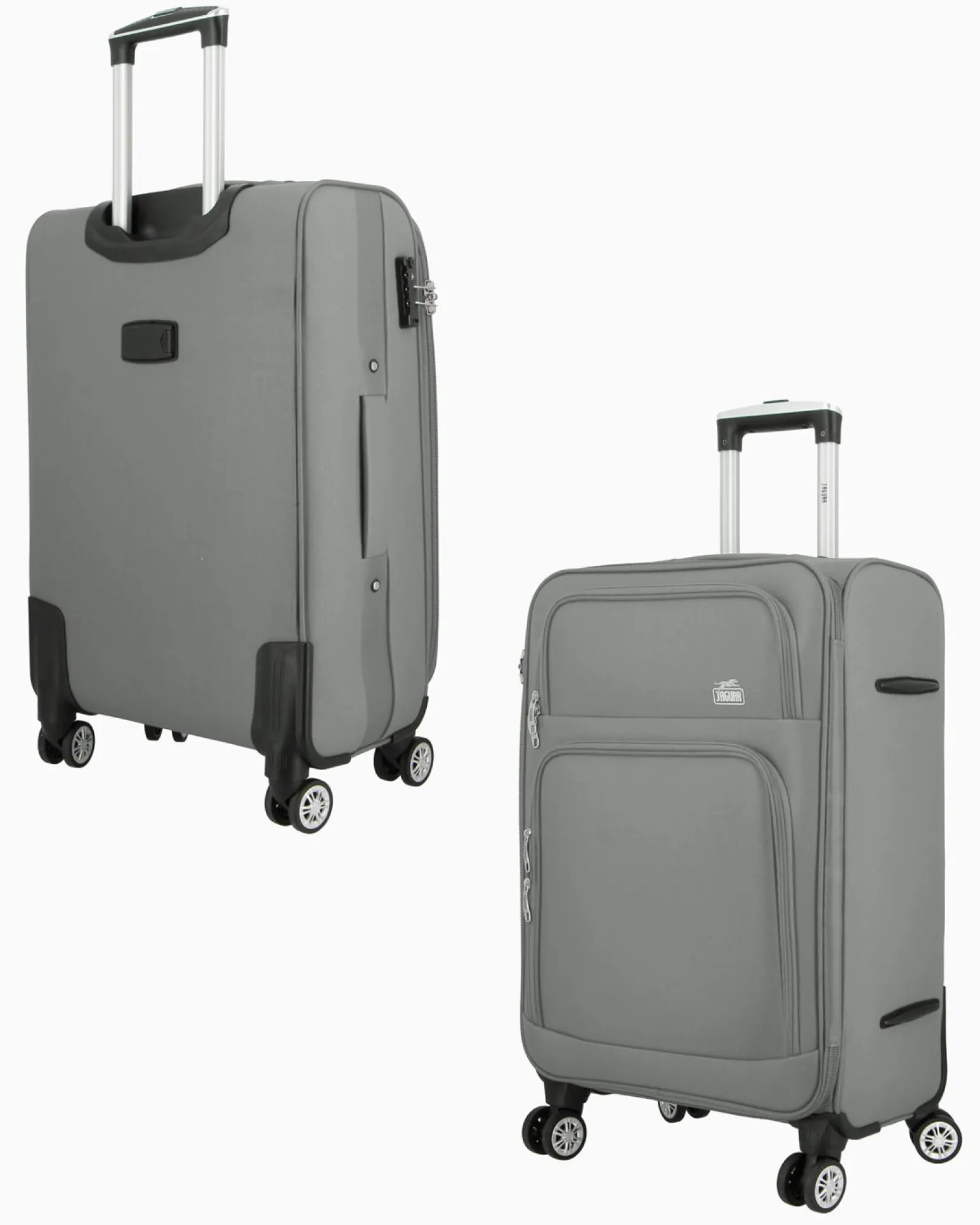 JAGUAR - TROLLEY GRIGIO IN TESSUTO CON DOPPIA TASCA FRONTALE, COMBINAZIONE TSA E 4 RUOTE