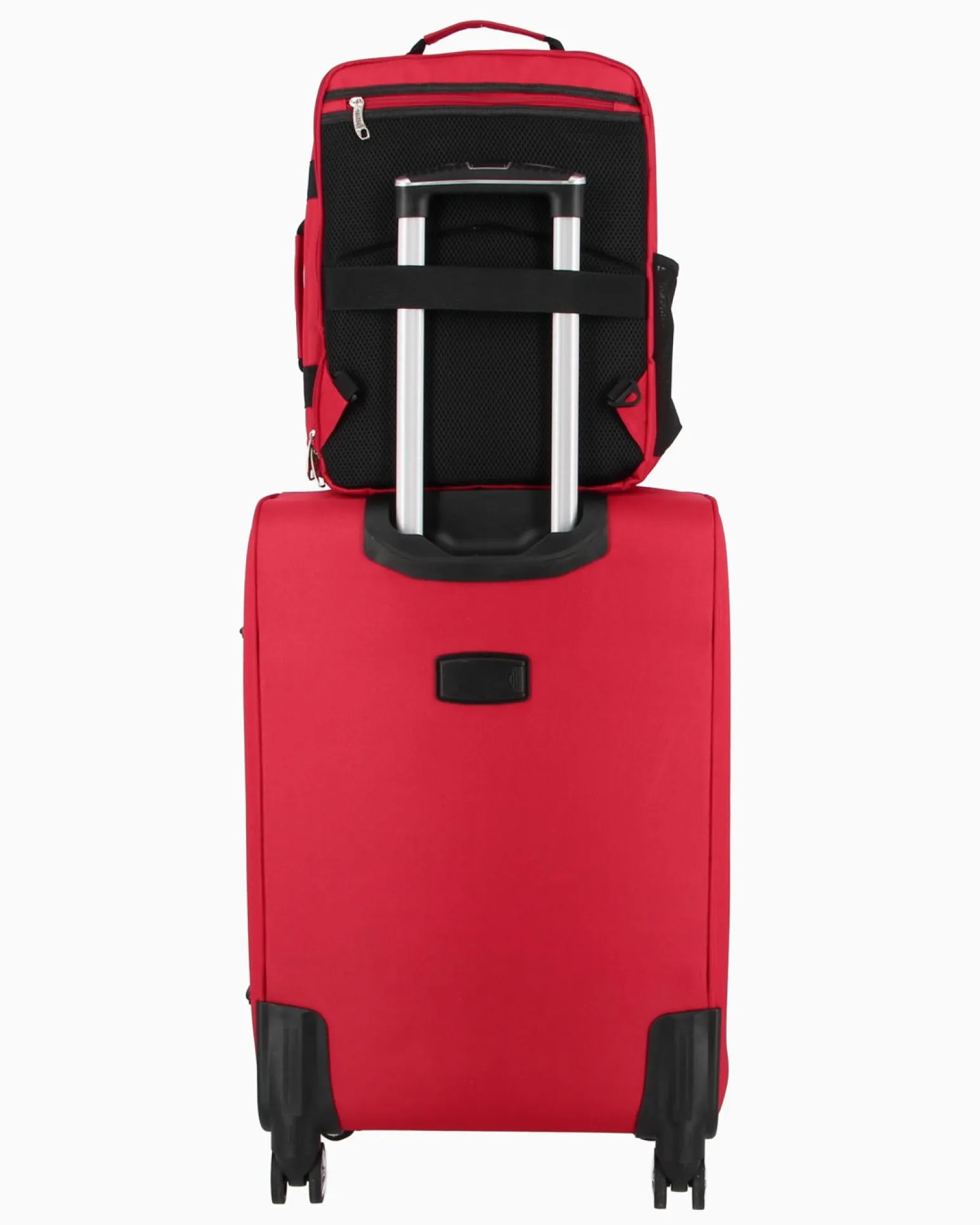 JAGUAR - TROLLEY ROSSO IN TESSUTO CON DOPPIA TASCA FRONTALE, COMBINAZIONE TSA E 4 RUOTE