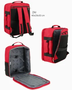 JAGUAR - TROLLEY ROSSO IN TESSUTO CON DOPPIA TASCA FRONTALE, COMBINAZIONE TSA E 4 RUOTE
