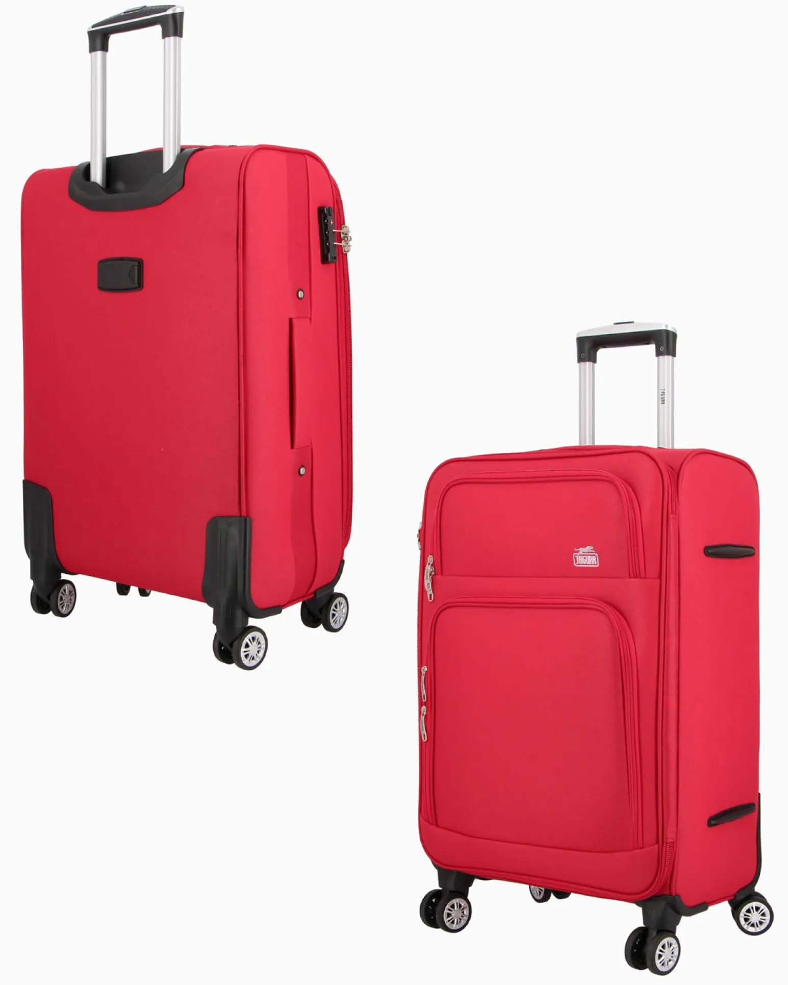 JAGUAR - TROLLEY ROSSO IN TESSUTO CON DOPPIA TASCA FRONTALE, COMBINAZIONE TSA E 4 RUOTE