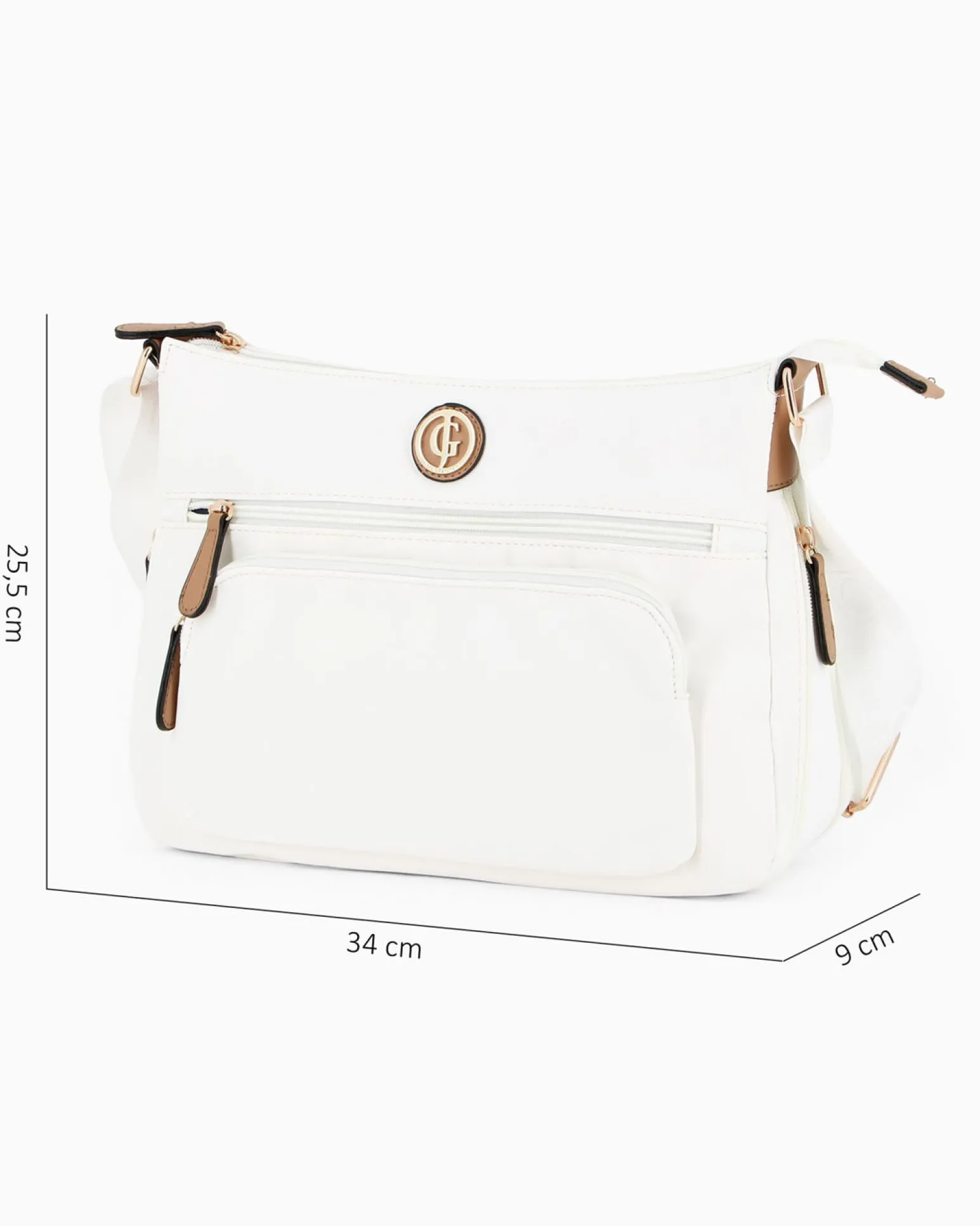 JUST GOLF - Borsa bianca con doppia tasca frontale, manico regolabile e cerniera ad espansione