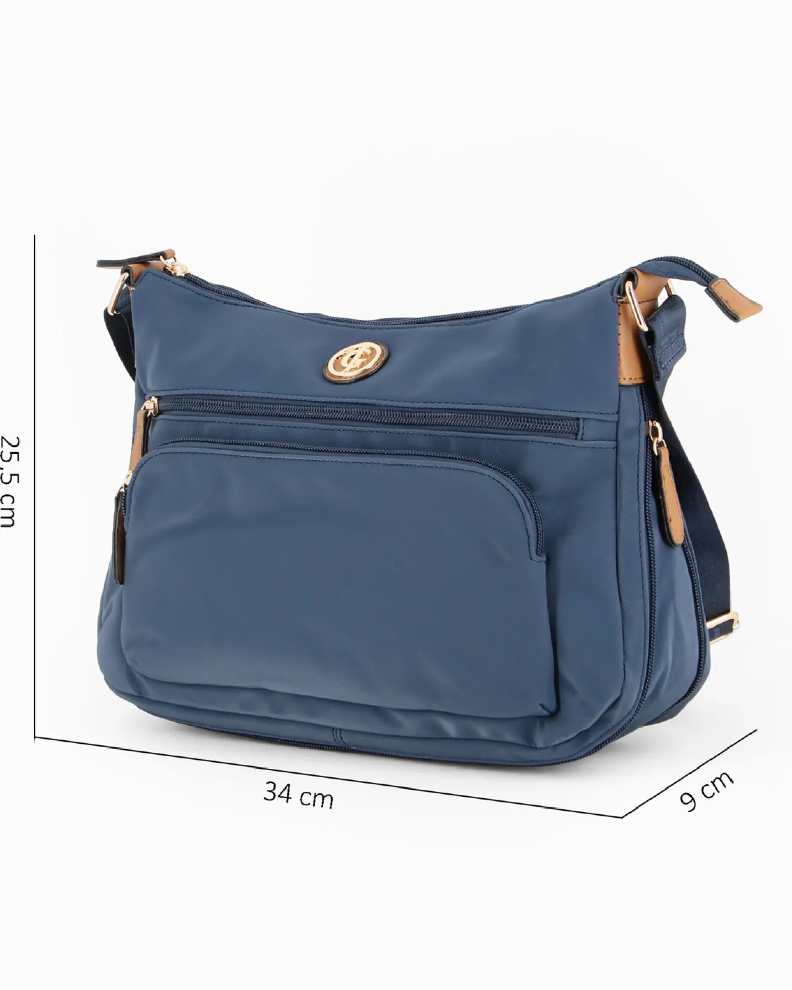 JUST GOLF - Borsa blu con doppia tasca frontale, manico regolabile e cerniera ad espansione