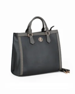 JUST GOLF - Borsa due manici nera/grigia con borchie e tracolla removibile