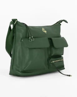 JUST GOLF - Borsa verde con tre tasche frontali e tracolla regolabile
