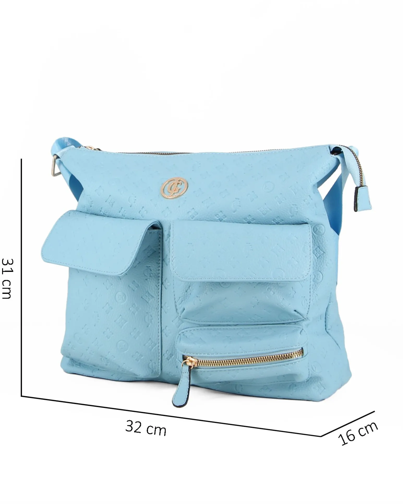 JUST GOLF - Tracolla azzurra loggata con con tre tasche frontali