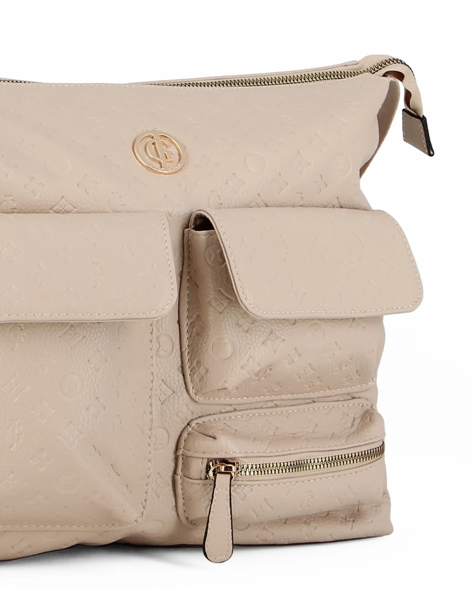 JUST GOLF - Tracolla beige loggata con con tre tasche frontali