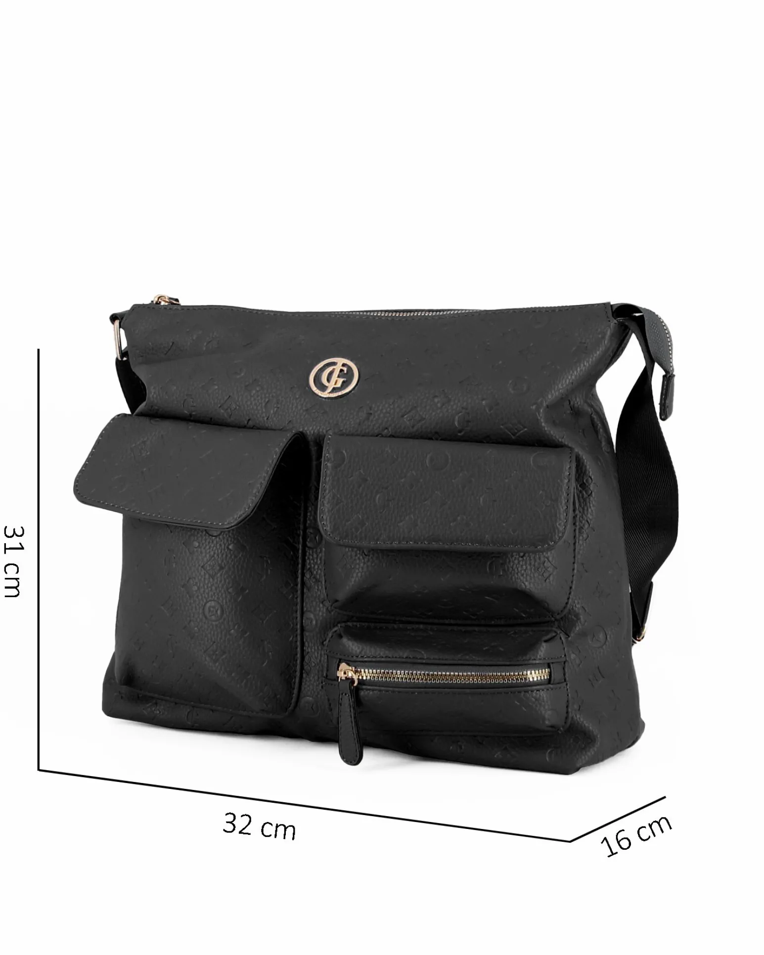 JUST GOLF - Tracolla nera loggata con con tre tasche frontali